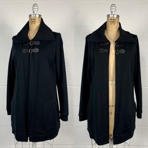 CHAPS Black Cotton Jersey Flyaway Cardigan Jacket Shawl Collar Buckle Closure PM